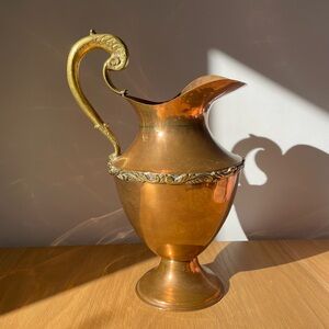 Vintage Decorative Copper Pitcher with Brass Handle